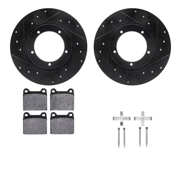 8612-02000, Rotors-Drilled, Slotted-Black w/ 5000 Euro Ceramic Brake Pads incl. Hardware, Zinc Coat, Dynamic Friction Co, Mfr#: 8612-02000